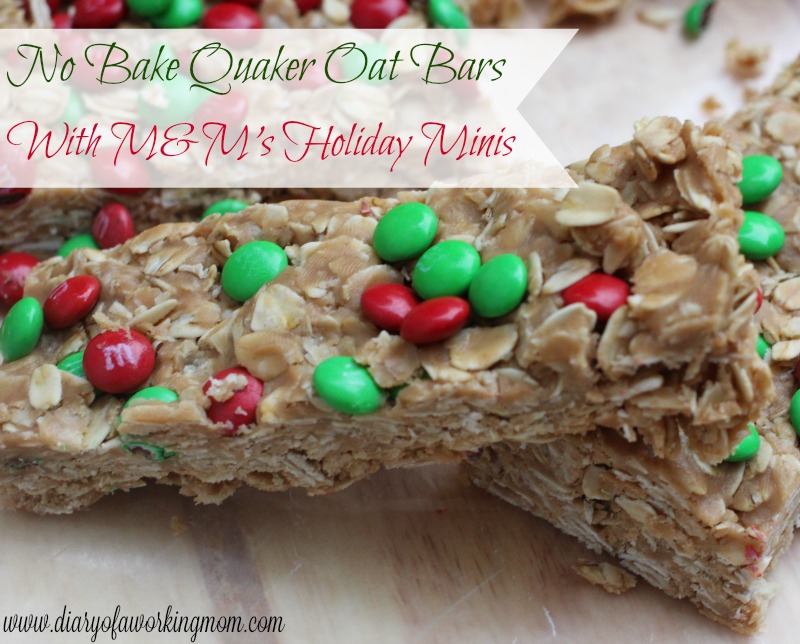 No Bake Quaker Oat BArs with M&M's Holiday Minis